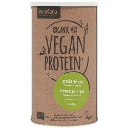 PURASANA Izolat białka grochu i ryżu o smaku banana i wanilii BIO 400g PURASANA Izolat białka grochu i ryżu o smaku banana i wanilii BIO 400g