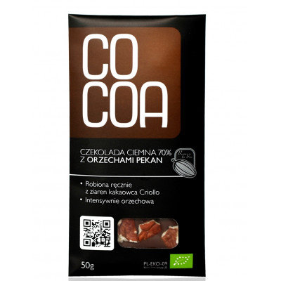 COCOA Czekolada gorzka 70% z orzechami pekan BIO 50g