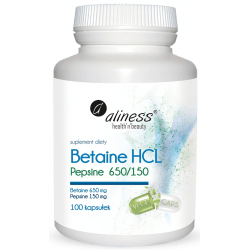 ALINESS Betaine HCL Pepsine 650/150mg 100 kaps. ALINESS Betaine HCL Pepsine 650/150mg 100 kaps.