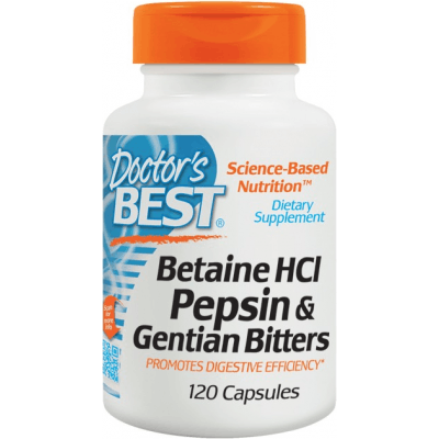 DOCTOR'S BEST Betaine HCL Pepsin & Gentian Bitters 120 kaps.